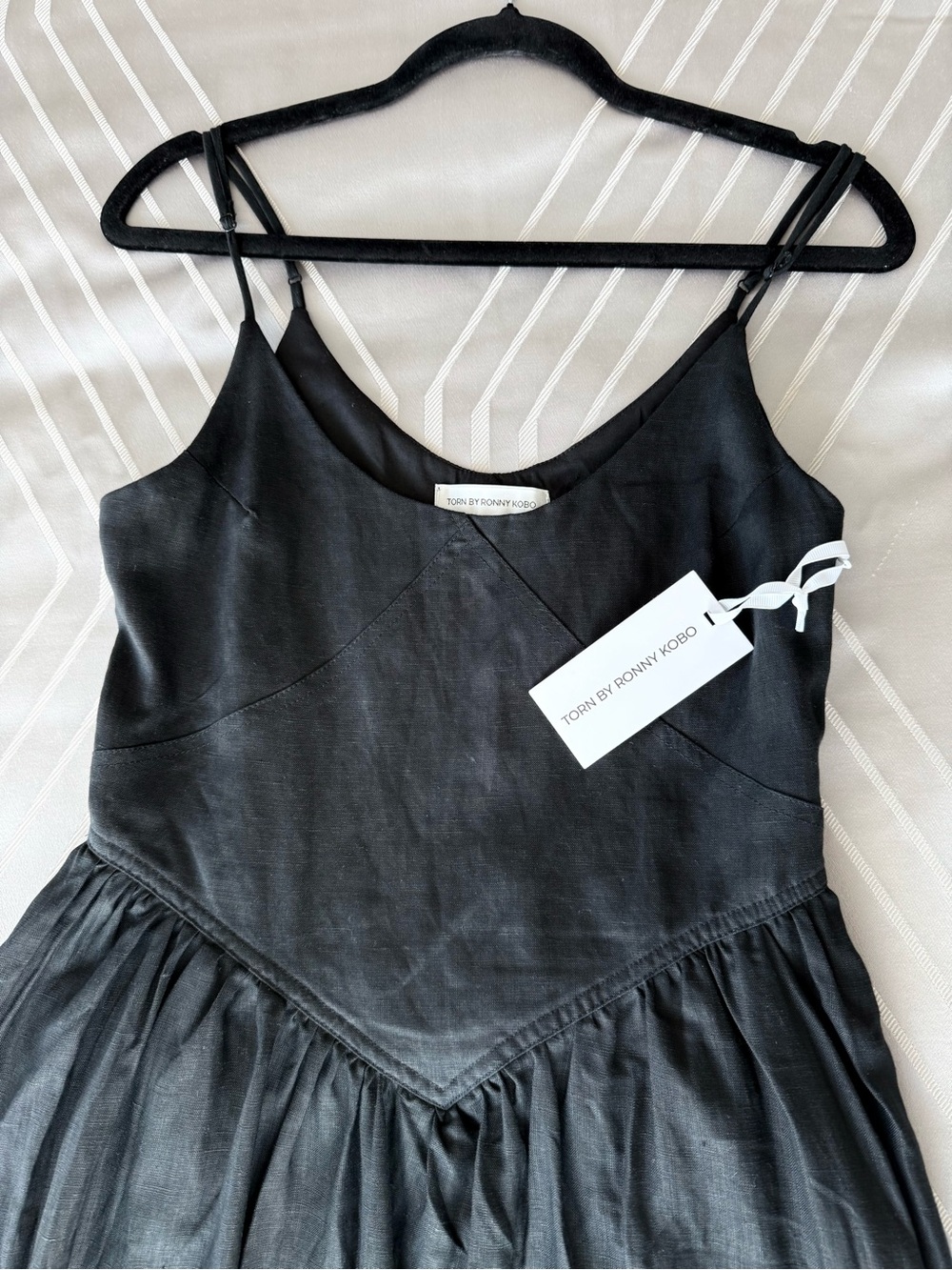 NWT Ronny Kobo Black Sleeveless Midi Linen Blend Dress Fit & Flare - Size Small